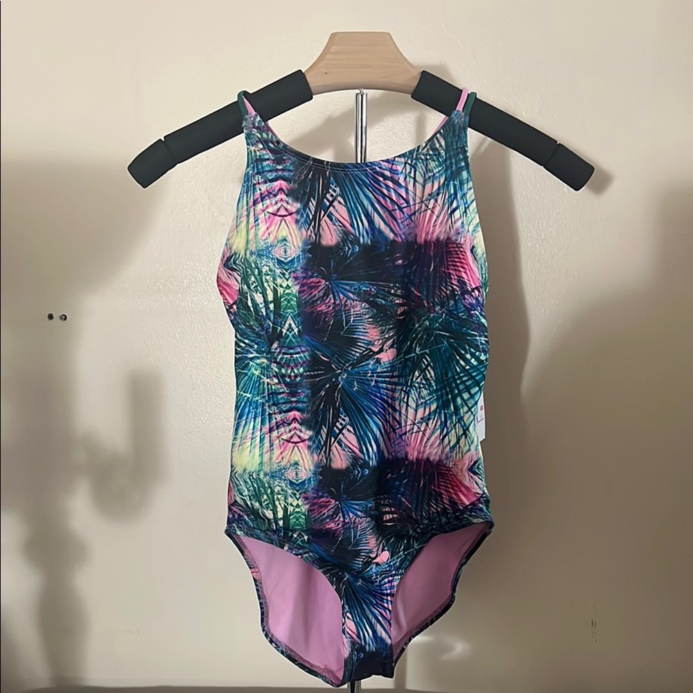 Vibrant Pink and Blue One Piece Swimsuit with Racerback